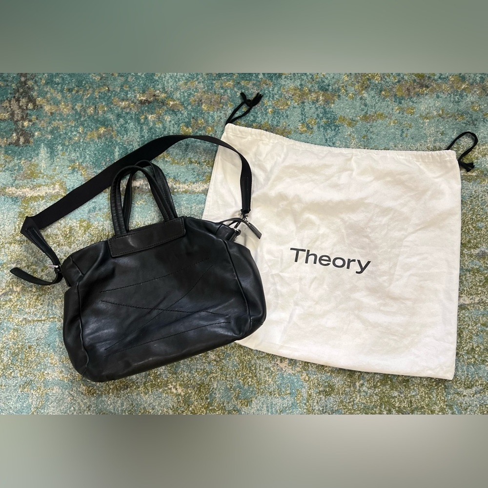 Theory Tote Bag Black Leather